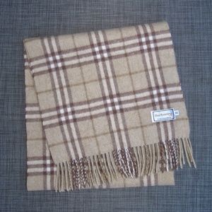 BURBERRYS Pure Cashmere Nova Plaid Scarf Tan Brown Natural 11.75 x 53